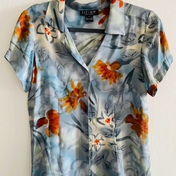 Citron  silk blouse - Picture 1 of 6